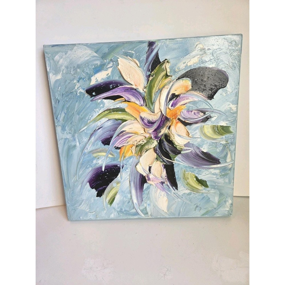 RENEA MENZIES Sculpted Oil Floral Signed Pastel Vibrant Canvas 3Dimensional